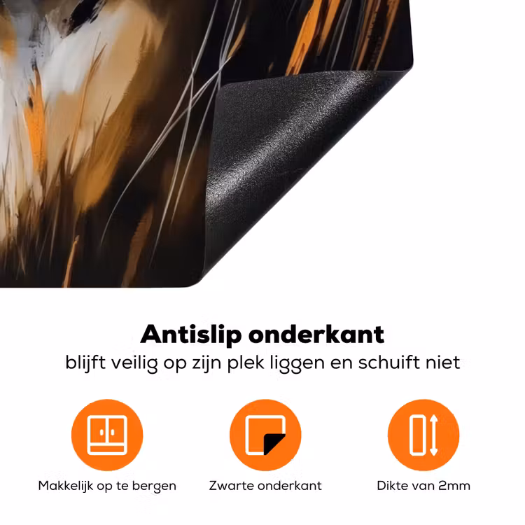Luipaard - Oranje - Wit - Gras Inductie beschermer vinyl 3mm klein -zzzzzzz-td-onderkant