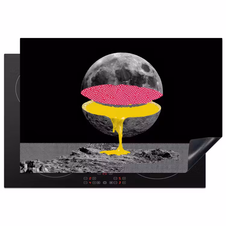 Maan - Geel - Roze - Zwart Inductie beschermer vinyl 3mm klein -3d