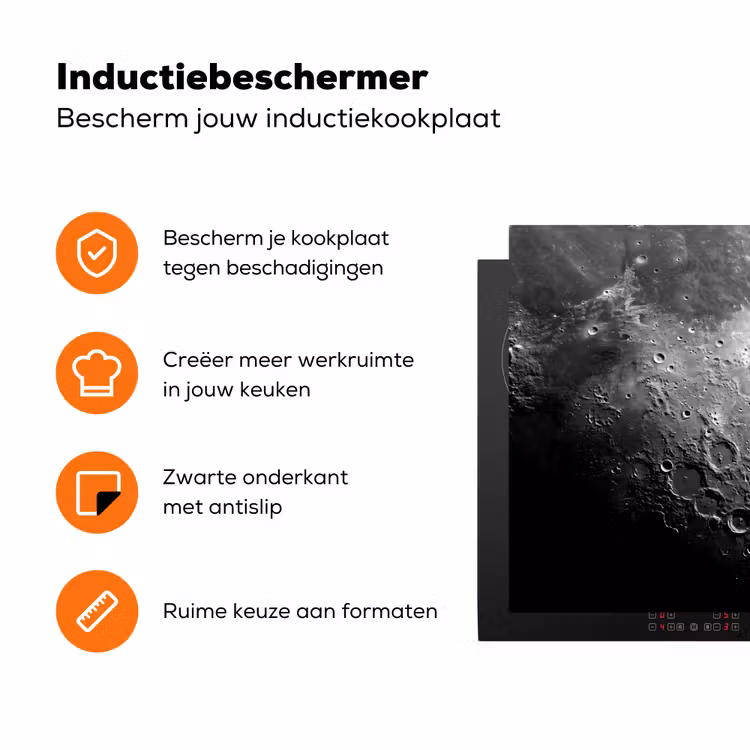 Inductiebeschermer - Maan - Kraters - Ruimte - Maan - Kraters - Ruimte Inductie beschermer vinyl 3mm klein