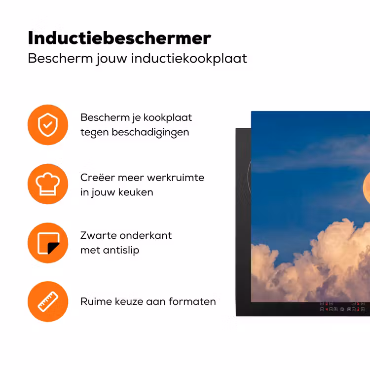 Maan - Wolken - Natuur - Oranje Inductie beschermer vinyl 3mm klein -zzzzzzz-td-ups