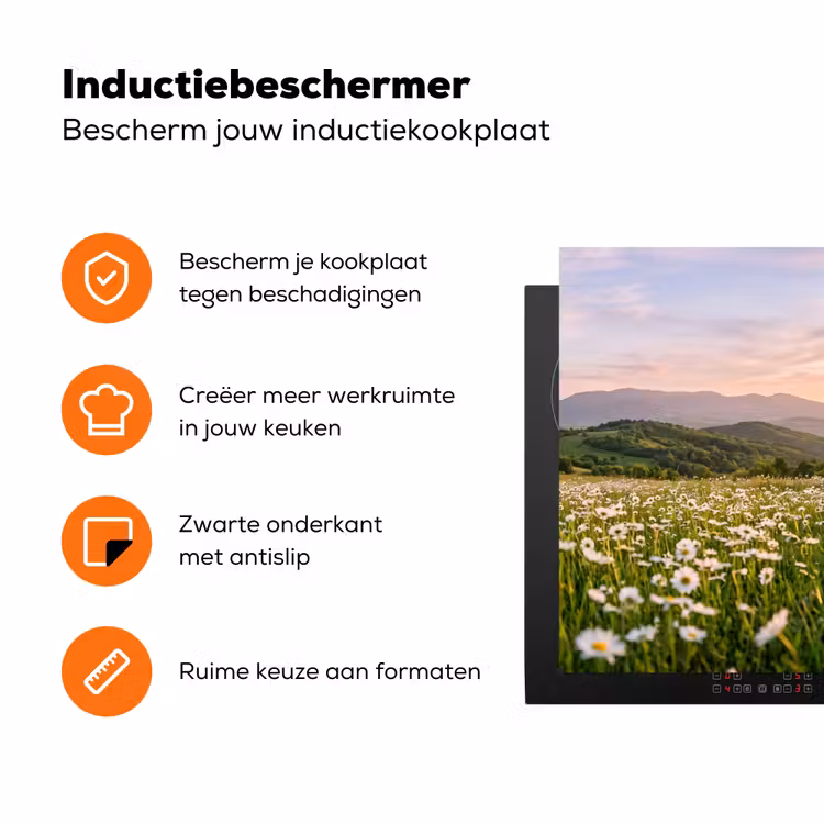 Madelief - Veld - Heuvels - Groen Inductie beschermer vinyl 3mm klein -zzzzzzz-td-ups