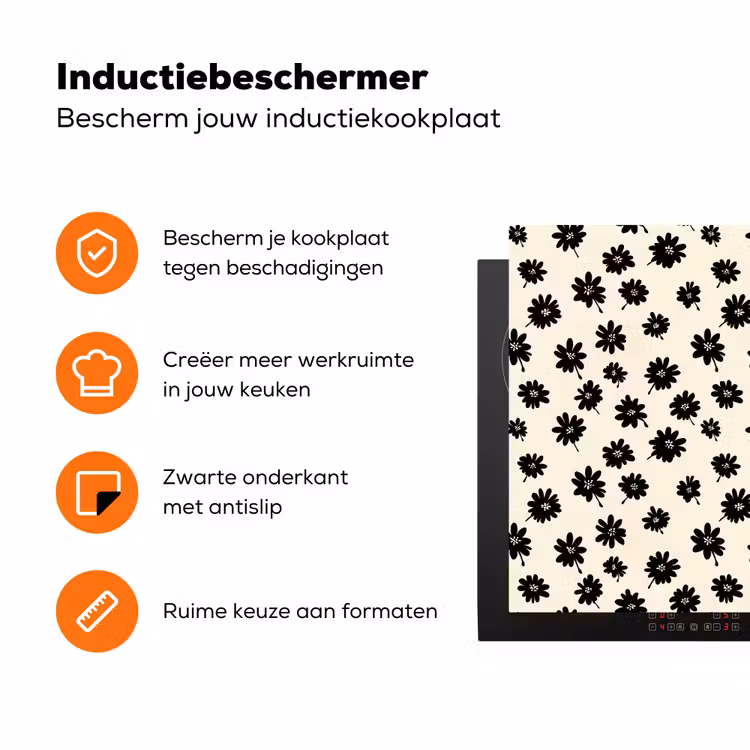 Madeliefjes - Grafisch - Zwart - Beige Inductie beschermer vinyl 3mm klein 276 -zzzzzzz-td-ups