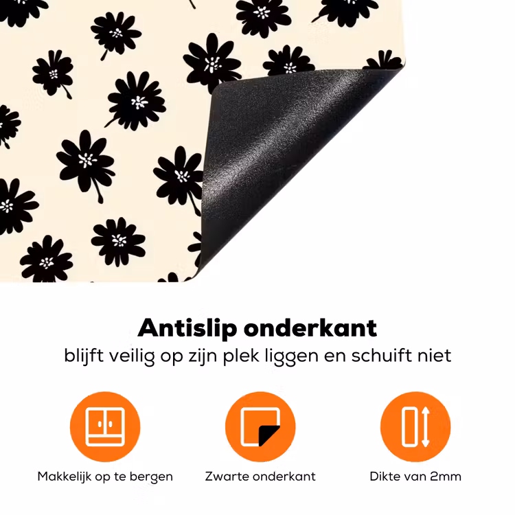 Madeliefjes - Grafisch - Zwart - Beige Inductie beschermer vinyl 3mm klein 276 -zzzzzzz-td-onderkant