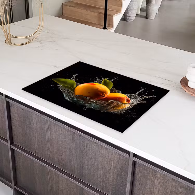 Mango - Fruit - Water - Zwart - Bladeren Inductie beschermer vinyl 3mm klein -sfeer8