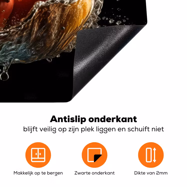 Mango - Fruit - Water - Zwart - Bladeren Inductie beschermer vinyl 3mm klein -zzzzzzz-td-onderkant