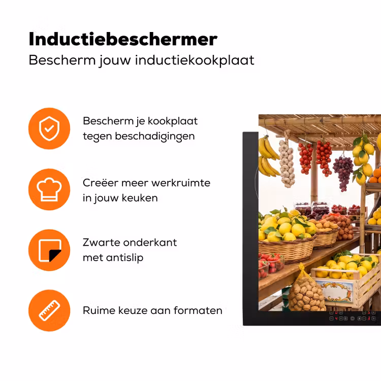 Inductiebeschermer - Marktkraam - Fruit - Vers - Marktkraam - Fruit - Vers Inductie beschermer vinyl 3mm klein