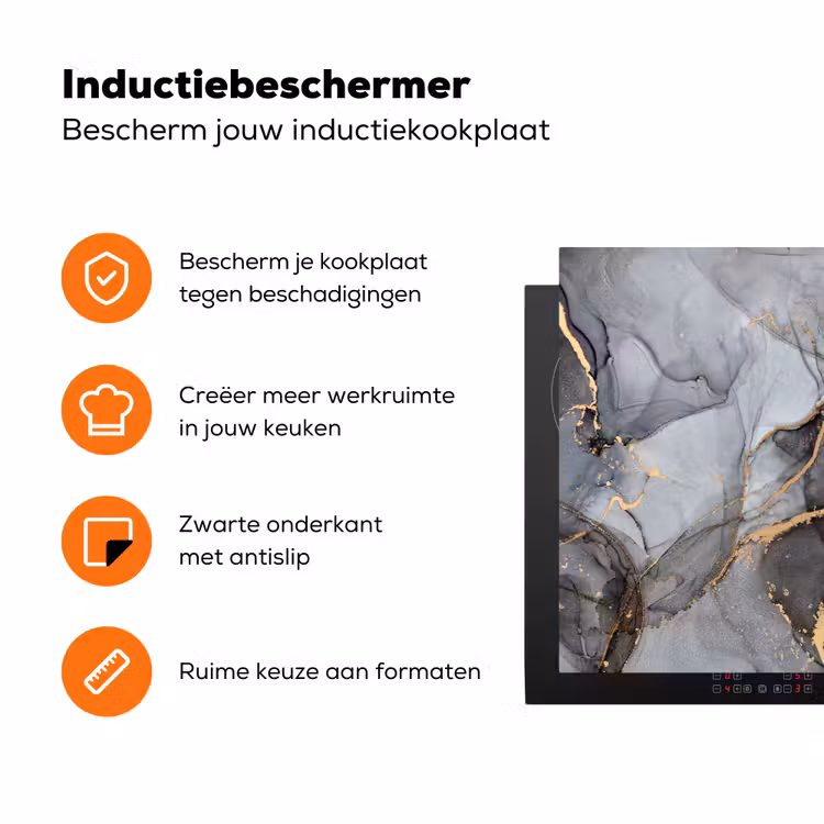 Marmer - Abstract - Goud - Grijs Inductie beschermer vinyl 3mm klein -zzzzzzz-td-ups