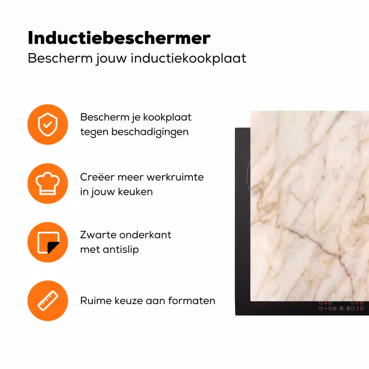 Marmer - Ader - Abstract - Wit - Goud Inductie beschermer vinyl 3mm klein -zzzzzzz-td-ups