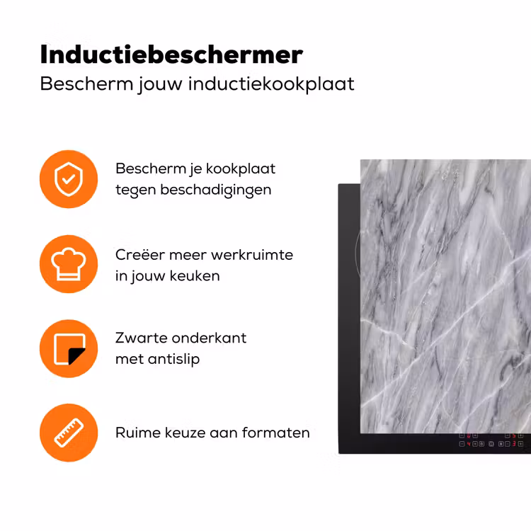 Marmer - Ader - Patroon - Abstract - Grijs Inductie beschermer vinyl 3mm klein -zzzzzzz-td-ups