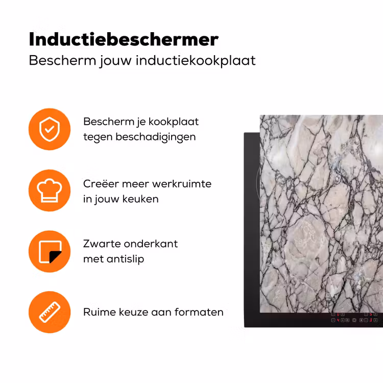 Marmer - Aderen - Patroon - Wit - Grijs Inductie beschermer vinyl 3mm klein -zzzzzzz-td-ups