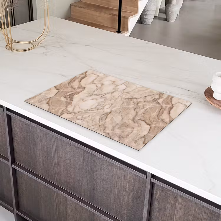 Marmer - Aderen - Textuur - Beige - Modern Inductie beschermer vinyl 3mm klein -sfeer8