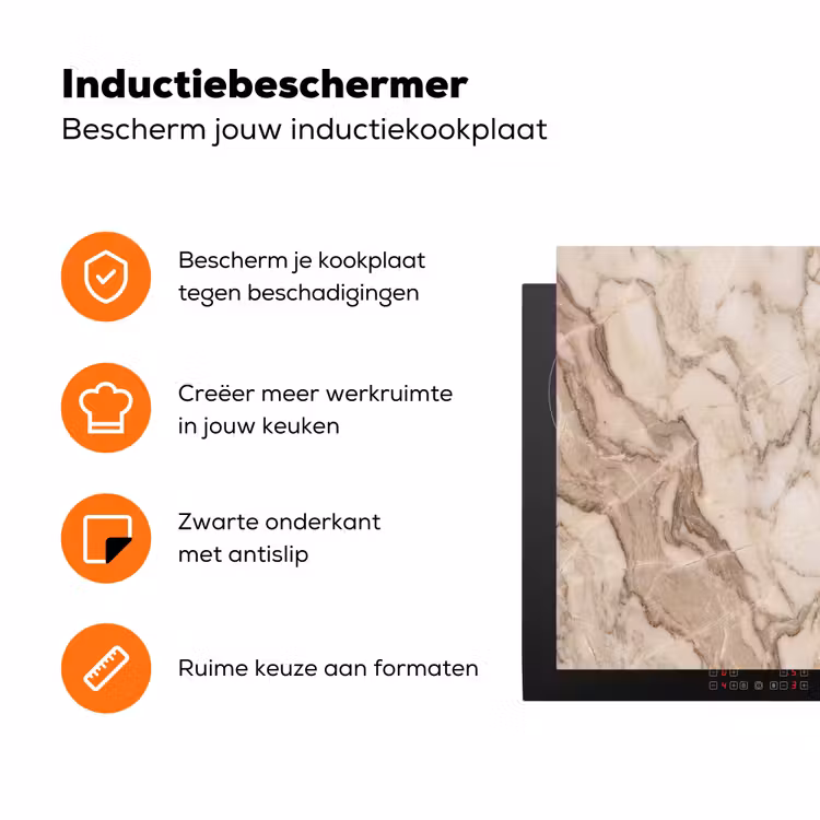 Marmer - Aderen - Textuur - Beige - Modern Inductie beschermer vinyl 3mm klein -zzzzzzz-td-ups