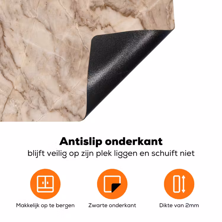 Marmer - Aderen - Textuur - Beige - Modern Inductie beschermer vinyl 3mm klein -zzzzzzz-td-onderkant