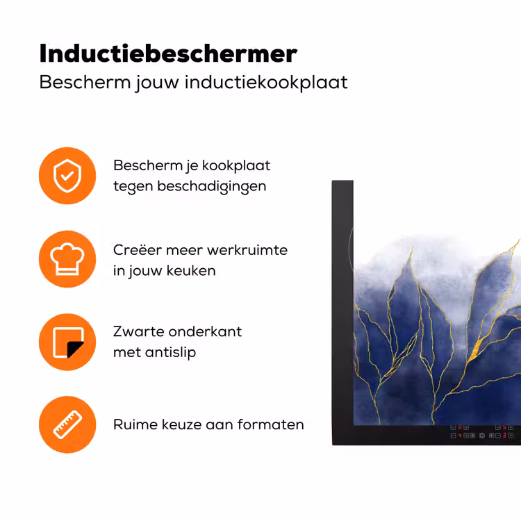 Marmer - Blauw - Marmerlook - Goud - Textuur Inductie beschermer vinyl 3mm klein -zzzzzzz-td-ups