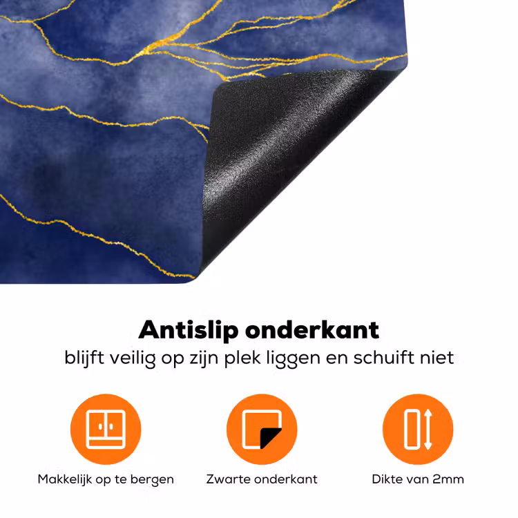 Marmer - Blauw - Marmerlook - Goud - Textuur Inductie beschermer vinyl 3mm klein -zzzzzzz-td-onderkant