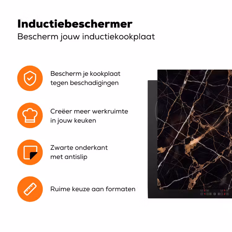 Marmer - Goud - Abstract - Zwart Inductie beschermer vinyl 3mm klein -zzzzzzz-td-ups
