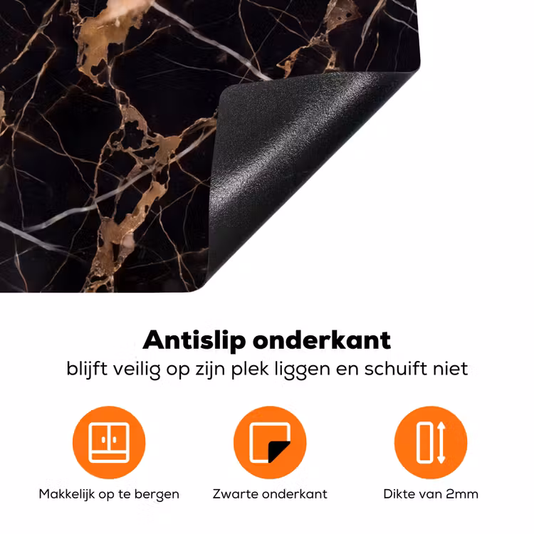 Marmer - Goud - Abstract - Zwart Inductie beschermer vinyl 3mm klein -zzzzzzz-td-onderkant