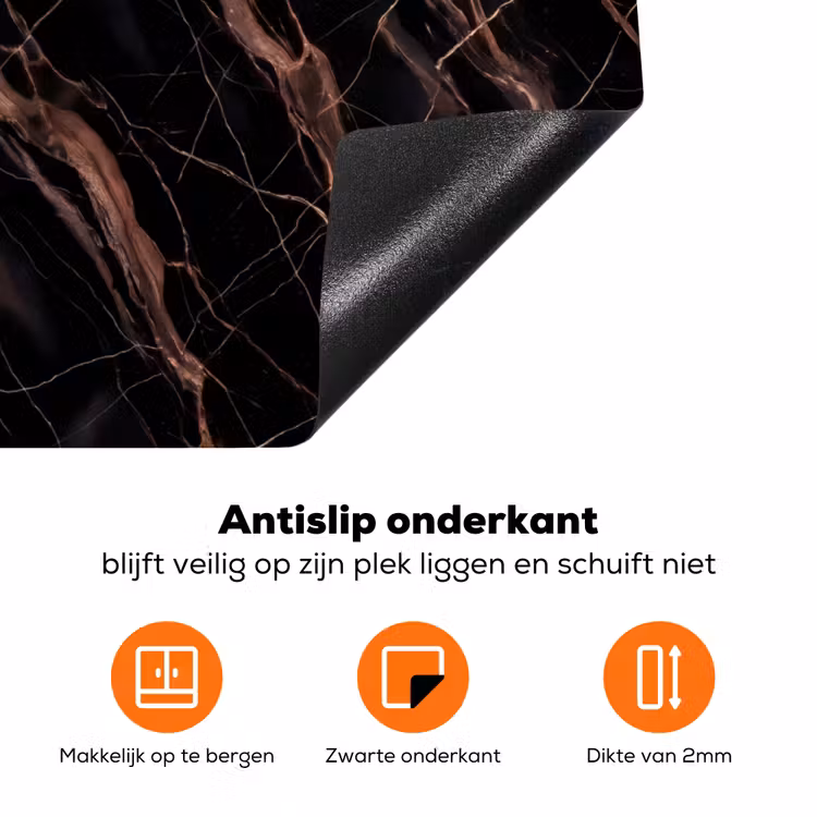 Marmer - Goud - Patroon - Luxe - Zwart Inductie beschermer vinyl 3mm klein -zzzzzzz-td-onderkant