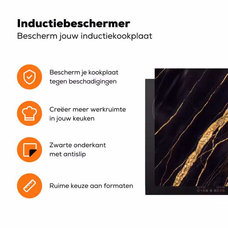 Marmer - Goud - Textuur - Abstract - Zwart Inductie beschermer vinyl 3mm klein -zzzzzzz-td-ups