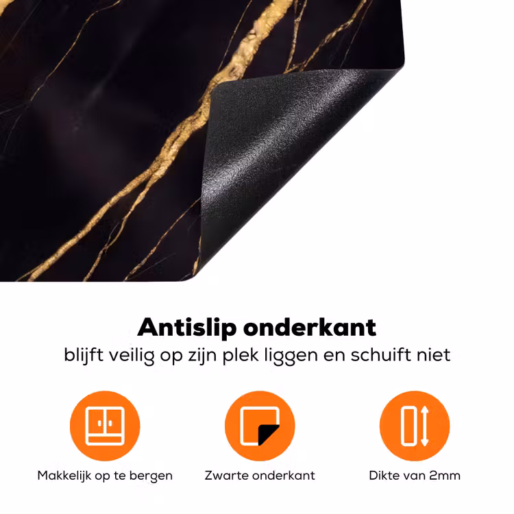 Marmer - Goud - Textuur - Abstract - Zwart Inductie beschermer vinyl 3mm klein -zzzzzzz-td-onderkant