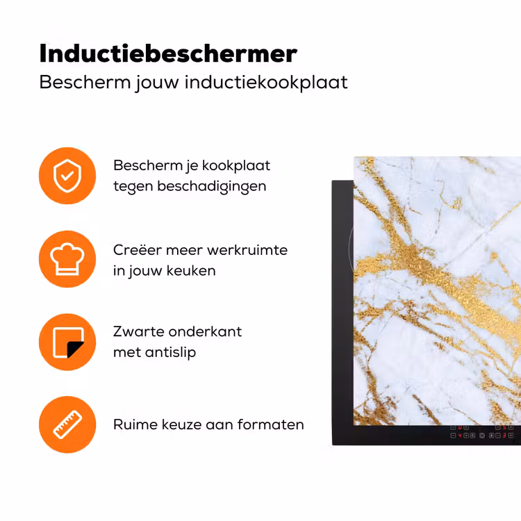 Marmer - Goud - Wit - Luxe - Marmerlook - Glitter Inductie beschermer vinyl 3mm klein -zzzzzzz-td-ups