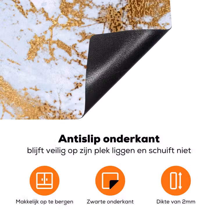 Marmer - Goud - Wit - Luxe - Marmerlook - Glitter Inductie beschermer vinyl 3mm klein -zzzzzzz-td-onderkant