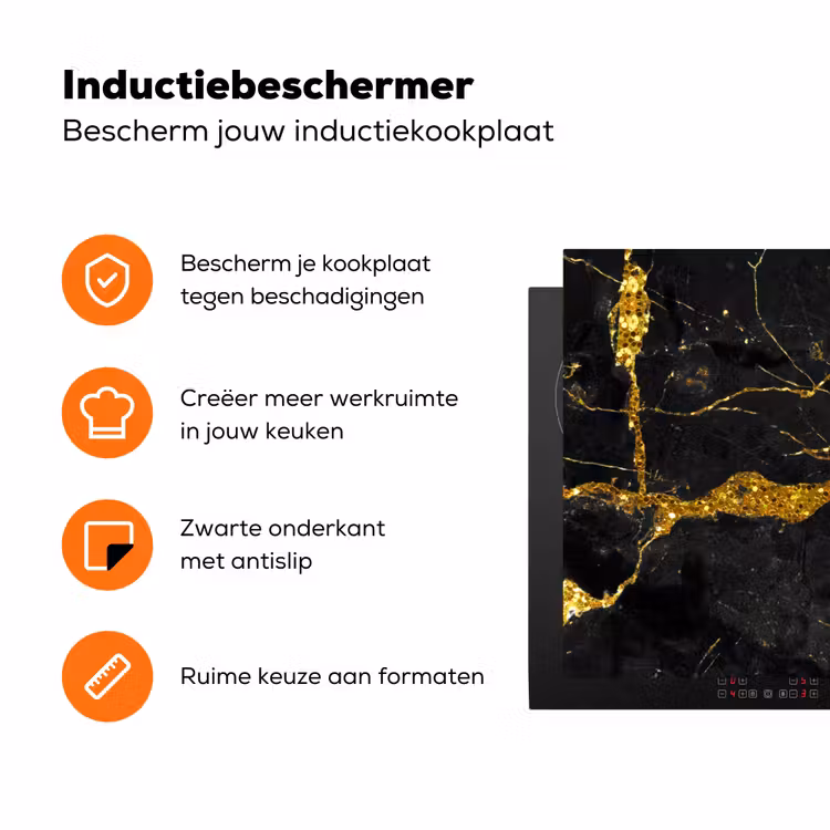 Marmer - Goud - Zwart - Marmerlook - Luxe - Glitter Inductie beschermer vinyl 3mm klein -zzzzzzz-td-ups