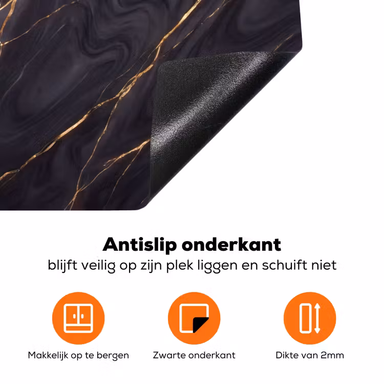 Marmer - Goudaders - Abstract - Modern - Zwart Inductie beschermer vinyl 3mm klein -zzzzzzz-td-onderkant