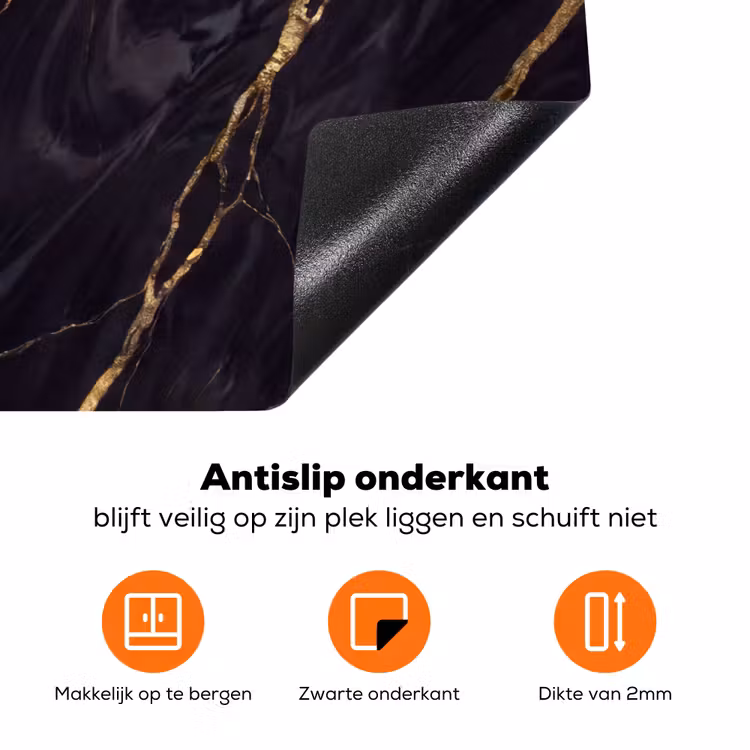 Marmer - Gouden aders - Abstract - Zwart Inductie beschermer vinyl 3mm klein -zzzzzzz-td-onderkant