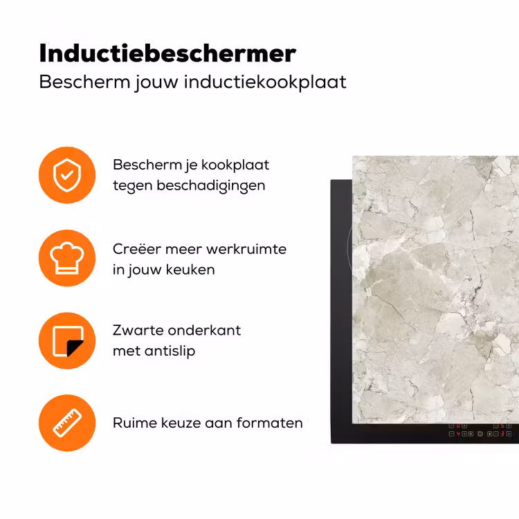 Marmer - Grijs - Aders Inductie beschermer vinyl 3mm klein 276 -zzzzzzz-td-ups