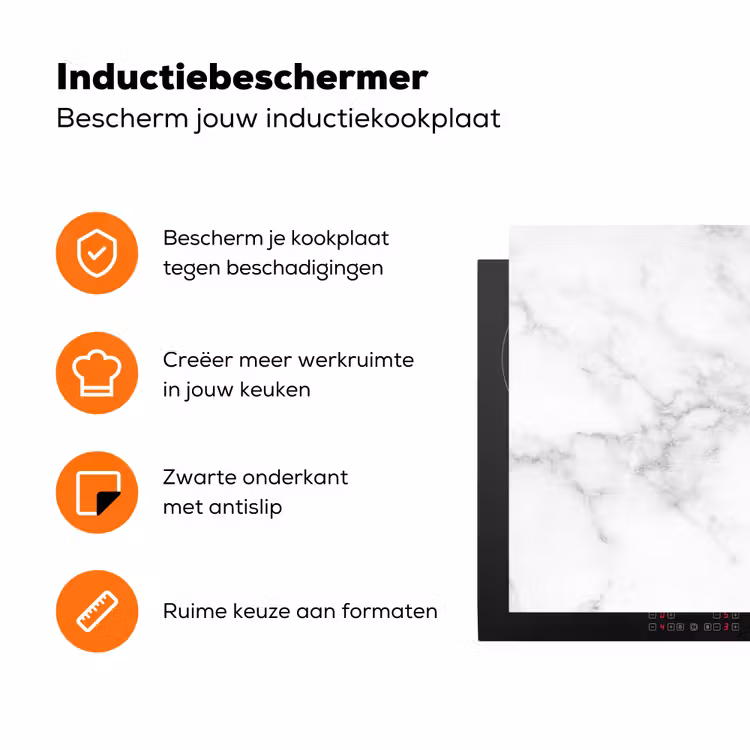 Marmer - Grijs - Wit Inductie beschermer vinyl 3mm klein -zzzzzzz-td-ups