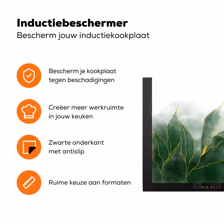 Marmer - Groen - Luxe - Goud - Marmerlook Inductie beschermer vinyl 3mm klein -zzzzzzz-td-ups