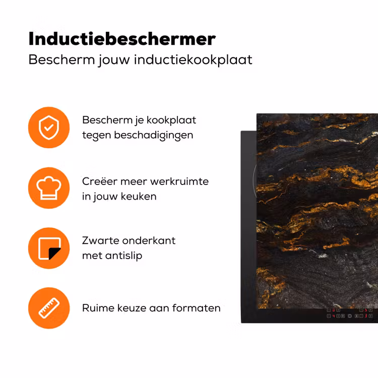Marmer - Kalk - Zwart - Goud - Marmerlook - Luxe Inductie beschermer vinyl 3mm klein -zzzzzzz-td-ups