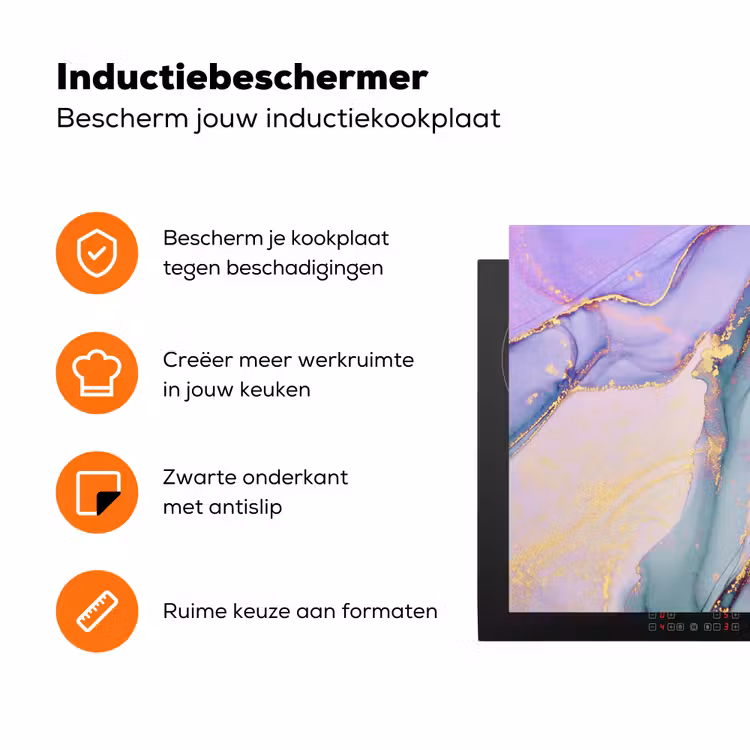 Marmer - Paars - Wit Inductie beschermer vinyl 3mm klein -zzzzzzz-td-ups