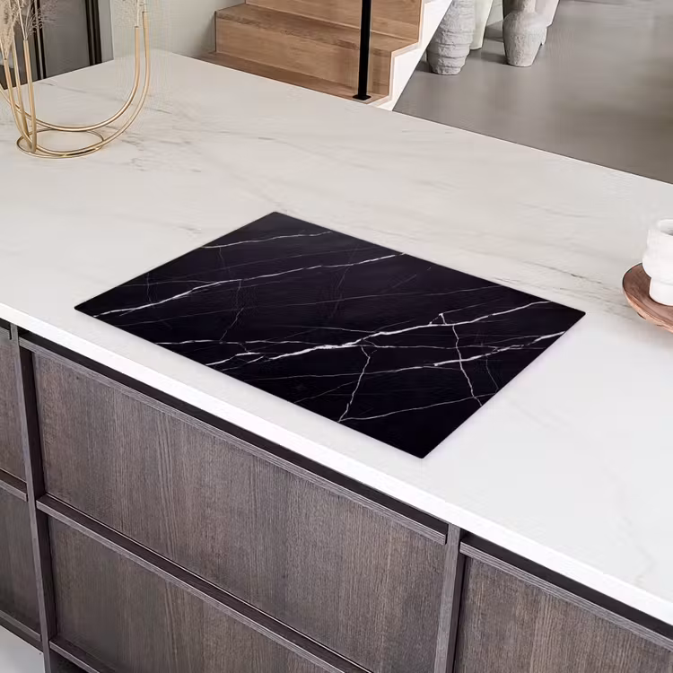 Marmer - Patroon - Abstract - Modern - Zwart Inductie beschermer vinyl 3mm klein -sfeer8