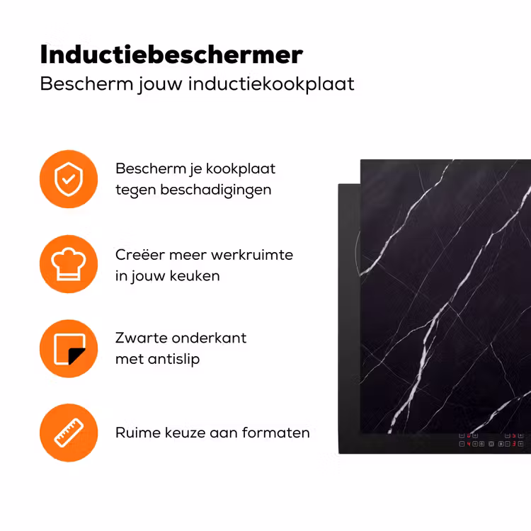 Marmer - Patroon - Abstract - Modern - Zwart Inductie beschermer vinyl 3mm klein -zzzzzzz-td-ups