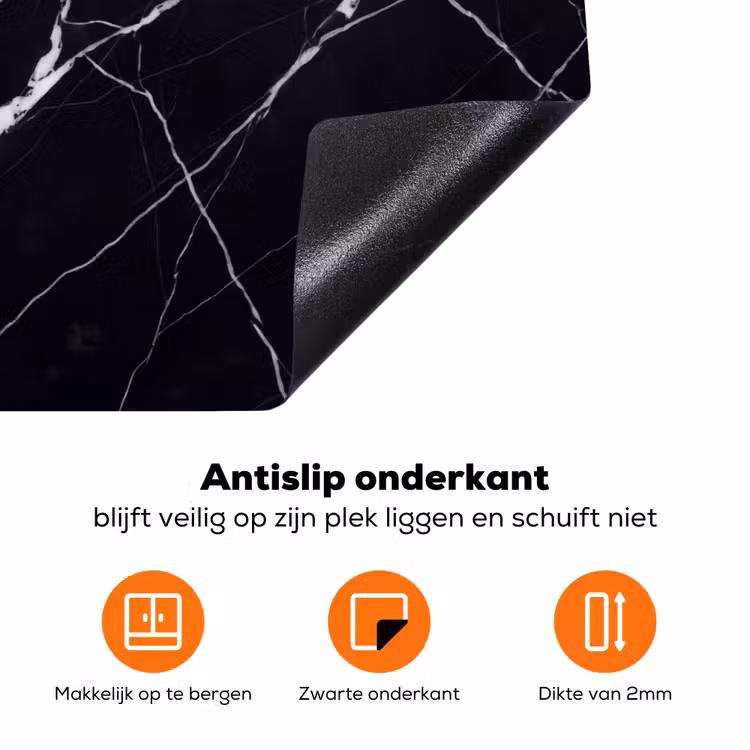 Marmer - Patroon - Abstract - Modern - Zwart Inductie beschermer vinyl 3mm klein -zzzzzzz-td-onderkant