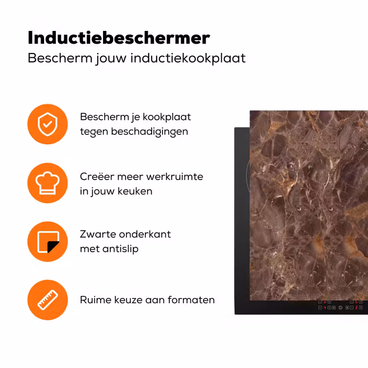 Marmer - Patroon - Natuur - Bruin - Goud Inductie beschermer vinyl 3mm klein -zzzzzzz-td-ups