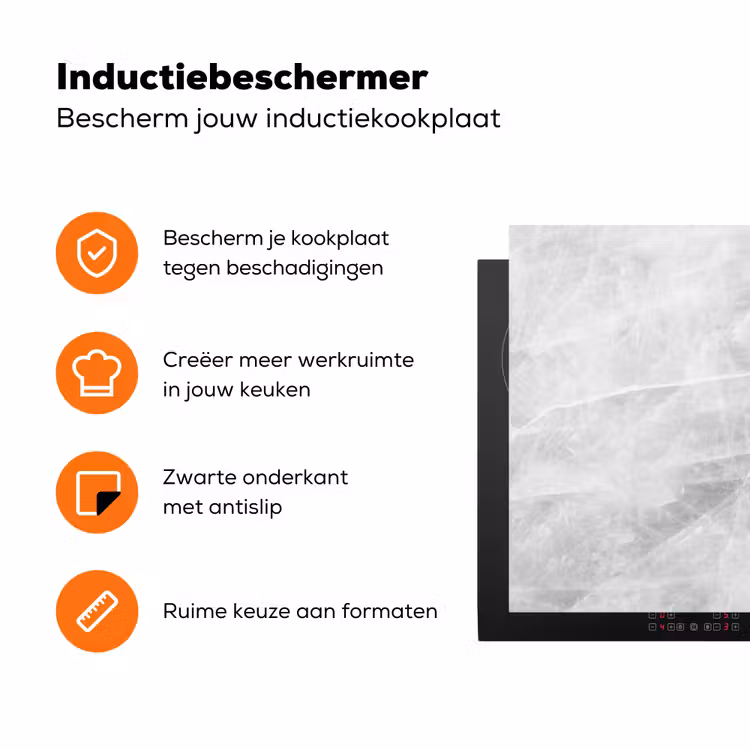 Marmer - Steen - Wit - Luxe - Marmerlook Inductie beschermer vinyl 3mm klein -zzzzzzz-td-ups