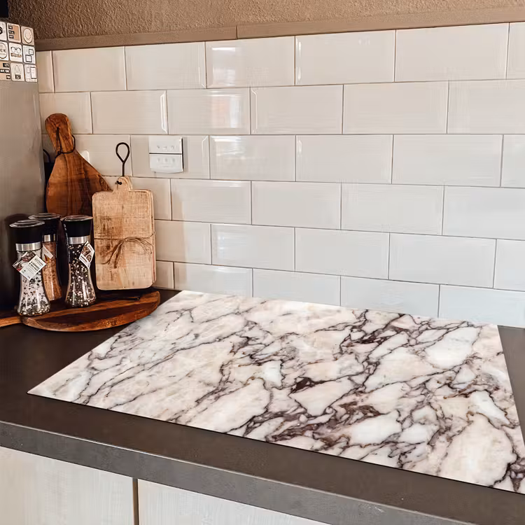 Marmer - Textuur - Abstract - Wit - Bruin Inductie beschermer vinyl 3mm klein -sfeer3