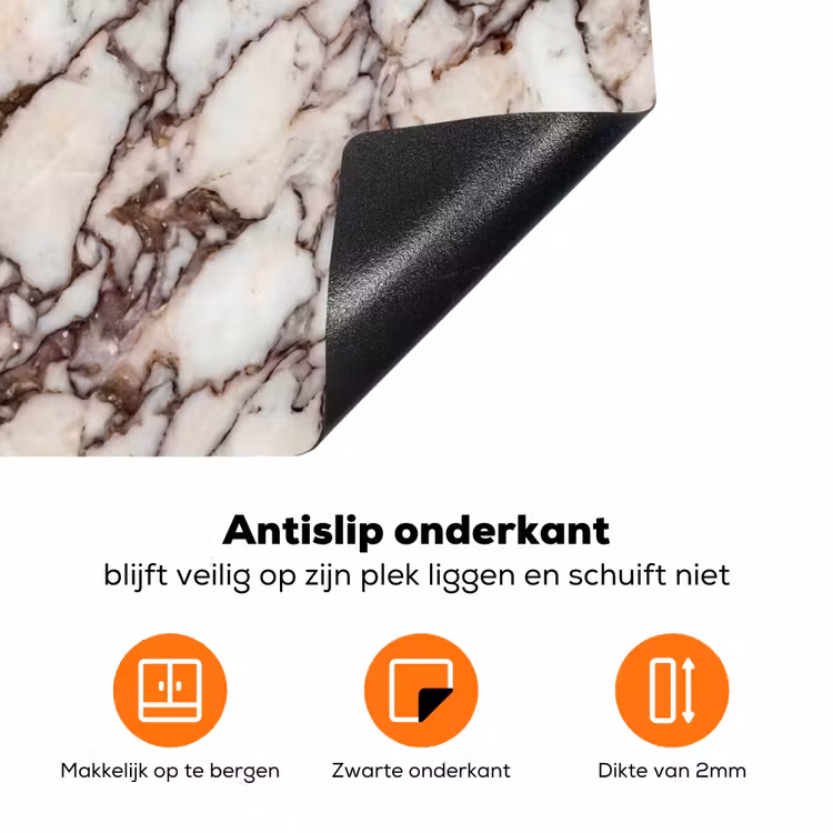 Marmer - Textuur - Abstract - Wit - Bruin Inductie beschermer vinyl 3mm klein -zzzzzzz-td-onderkant