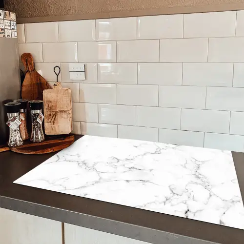 Marmer - Wit - Grijs - Luxe - Marmerlook - Structuur Inductie beschermer vinyl 3mm klein -sfeer3