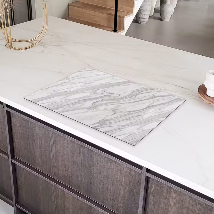 Marmer - Wit - Grijs - Structuur - Modern Inductie beschermer vinyl 3mm klein -sfeer8