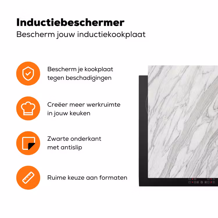 Marmer - Wit - Grijs - Structuur - Modern Inductie beschermer vinyl 3mm klein -zzzzzzz-td-ups