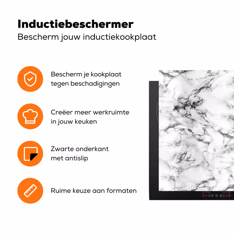 Marmer - Zwart - Dramatisch - Wit Inductie beschermer vinyl 3mm klein 276 -zzzzzzz-td-ups