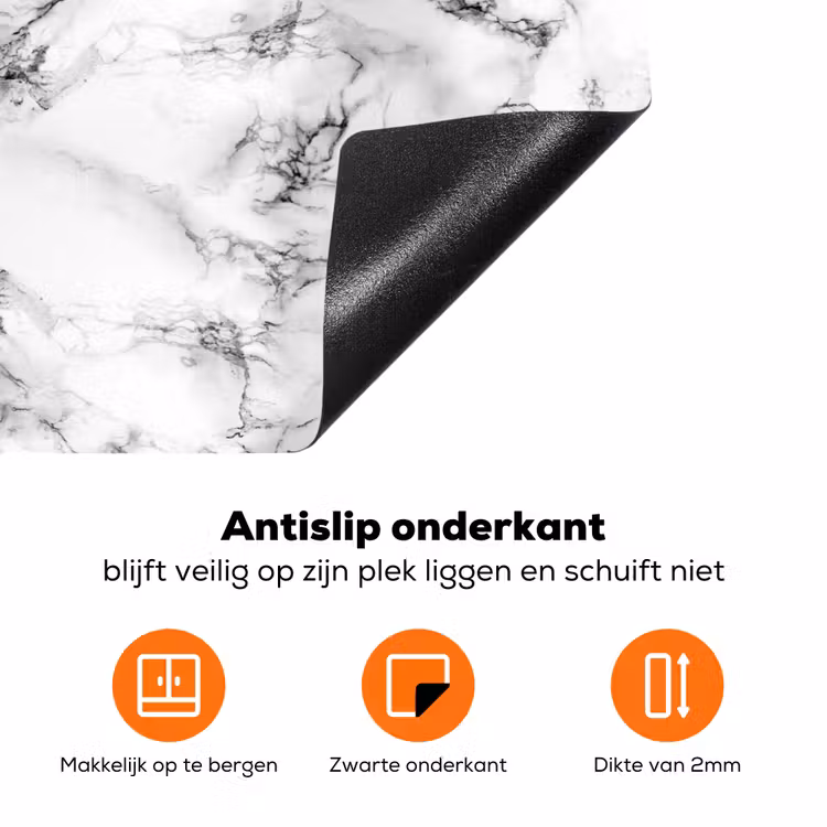 Marmer - Zwart - Dramatisch - Wit Inductie beschermer vinyl 3mm klein 276 -zzzzzzz-td-onderkant