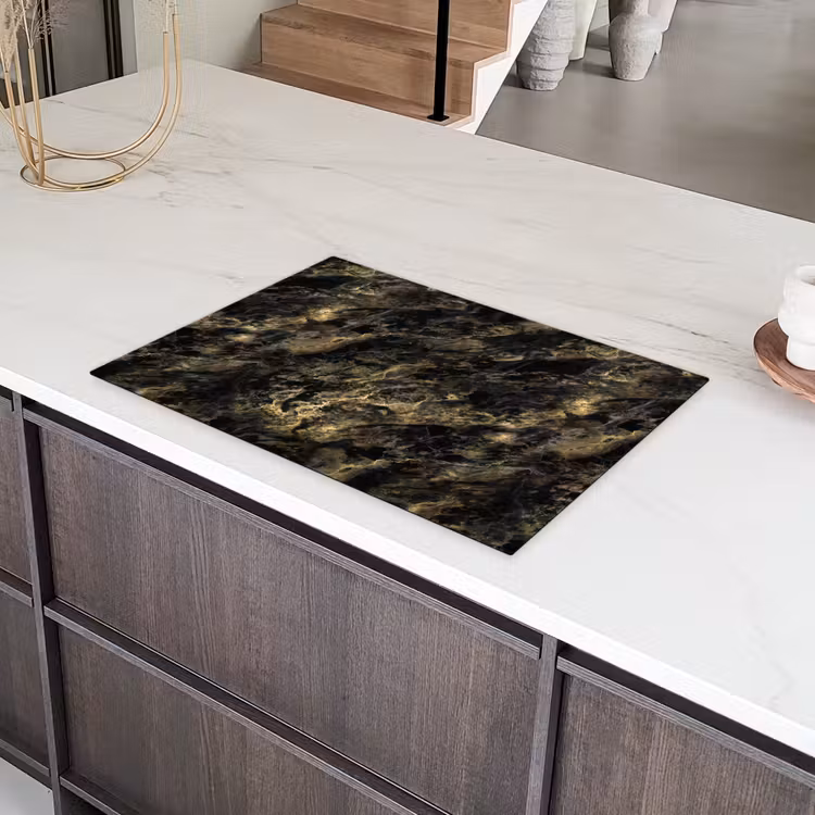 Marmer - Zwart - Goud Inductie beschermer vinyl 3mm klein 276 -sfeer8