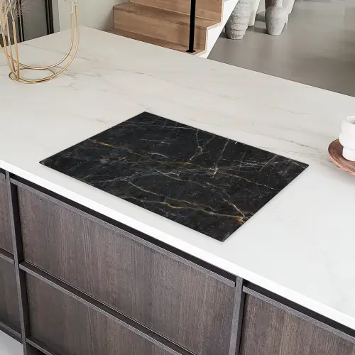 Marmer - Zwart - Goud - Grijs - Marmerstructuur Inductie beschermer vinyl 3mm klein -sfeer8