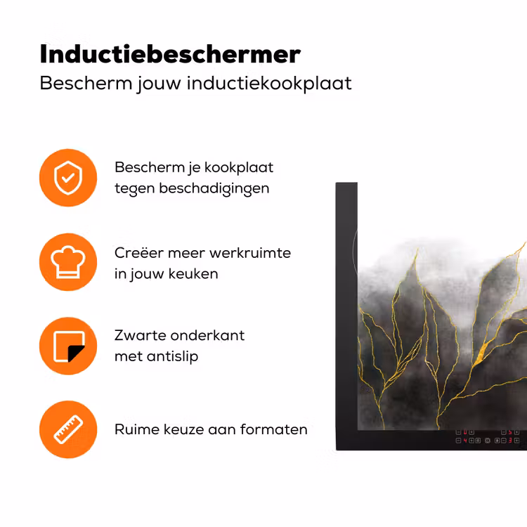 Marmer - Zwart - Goud - Luxe - Marmerlook Inductie beschermer vinyl 3mm klein -zzzzzzz-td-ups