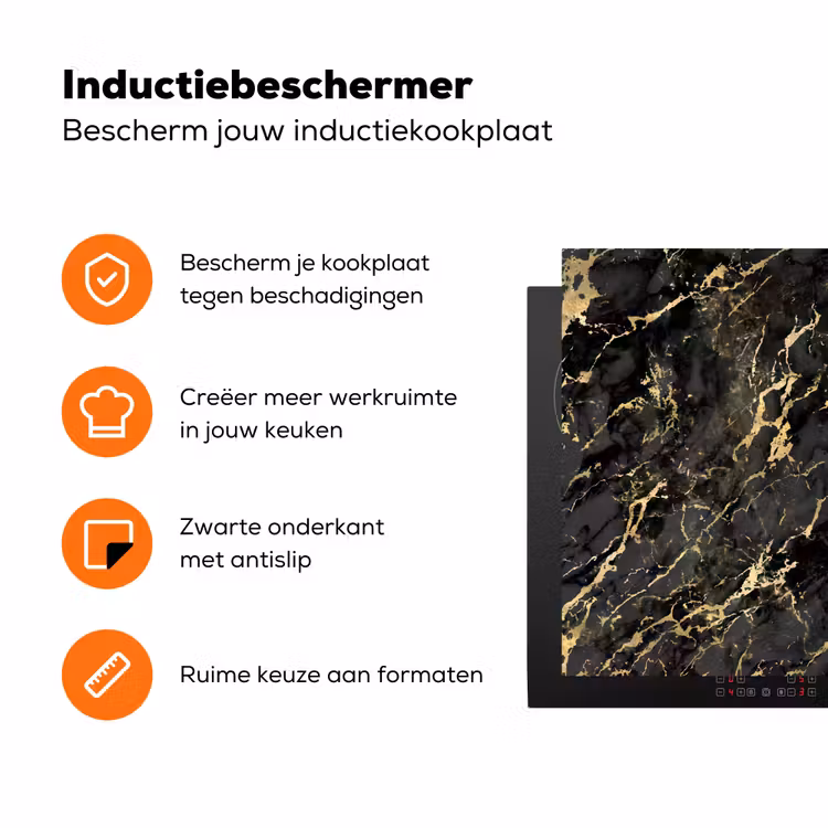 Marmer - Zwart - Goudstructuur Inductie beschermer vinyl 3mm klein 276 -zzzzzzz-td-ups